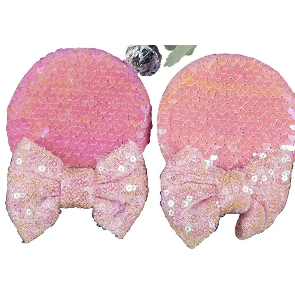 Minnie Mouse Ears Barretts Hair Bow Hair Clips Accessories Pink Sequins